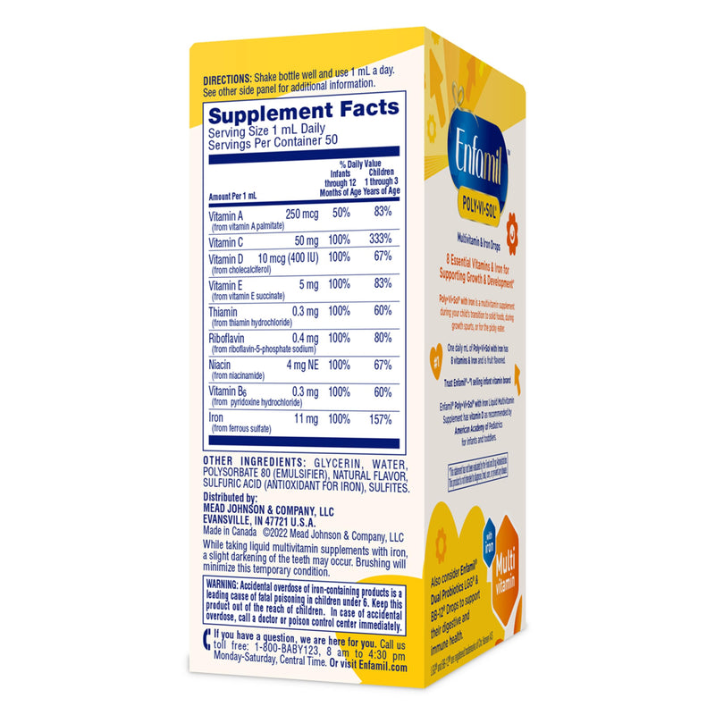 Enfamil Baby Vitamins Enfamil Poly-Vi-Sol 8 Multi-Vitamins & Iron Supplement Drops for Infants & Toddlers, Supports Growth & Development, 50 mL Dropper Bottle 1.69 Fl Oz (Pack of 1)