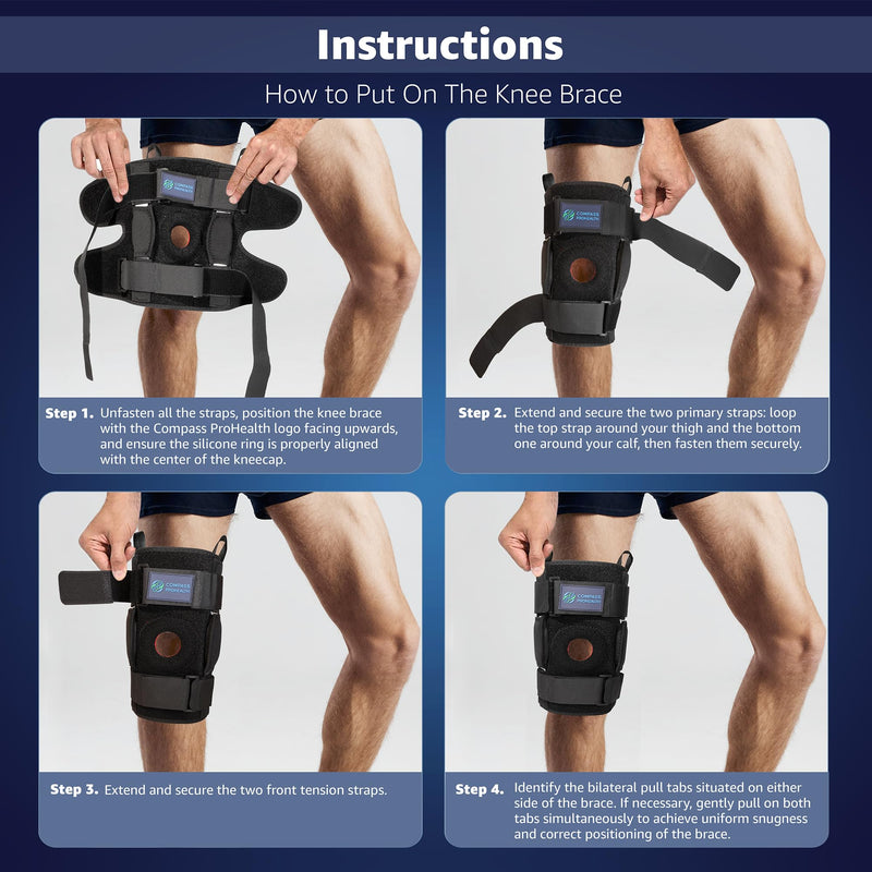 [Australia] - Hinged Knee Brace – Dual Metal Hinges, Silicone Patella Support, Easy Pull Tabs – Pain Relief for ACL, MCL, Meniscus, Arthritis, Post-Surgery(Large) Large 