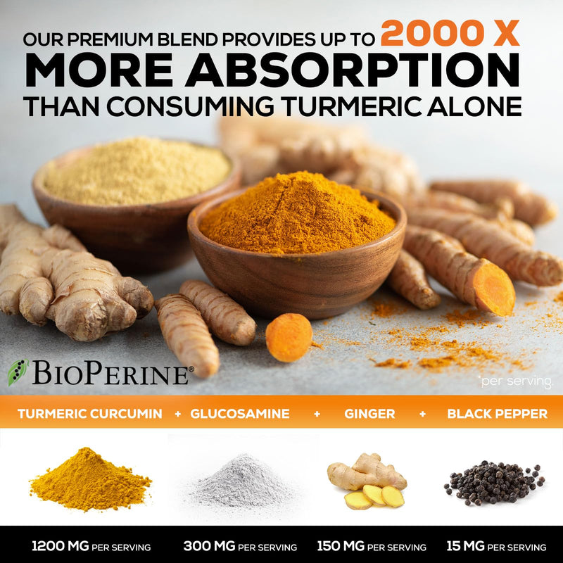 [Australia] - Turmeric Curcumin Supplement 2000mg - 95% Curcuminoids with Glucosamine, Ginger & MSM, BioPerine Black Pepper for Best Absorption, Nature's Vegan Joint Support, Non-GMO, Bottled in USA - 240 Capsules 240 Count (Pack of 1) 