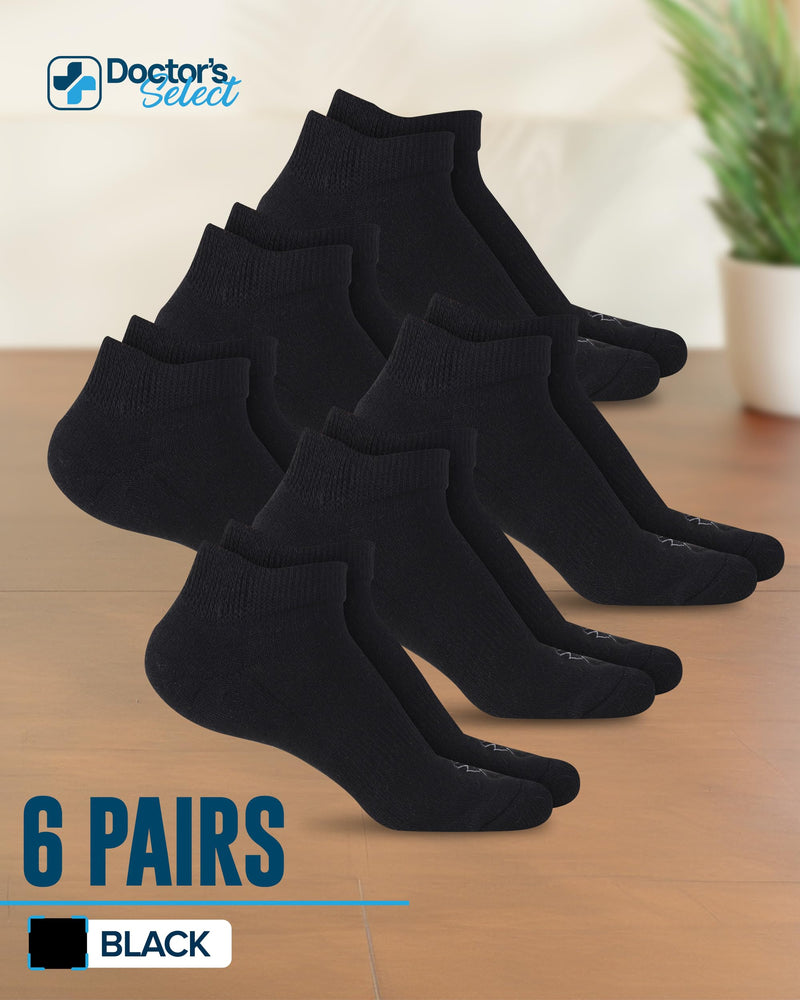 [Australia] - Doctor's Select Viscose Bamboo Ankle Diabetic Socks for Women and Men - 6 Pairs | Super Soft, Non Binding, Loose Wide Top Black - 6 Pairs Large 