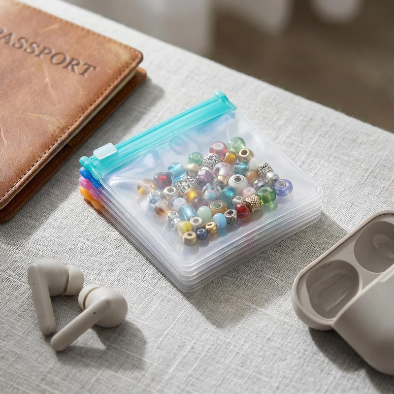 Goaste 56 Pack Pill Pouch Bags, Zippered Translucent Medicine Organizer, Reusable Travel Self Sealing Vitamine Baggies, Plastic Clear Storage Pouches with Slide Lock for Pills, Small Crafts, Beads