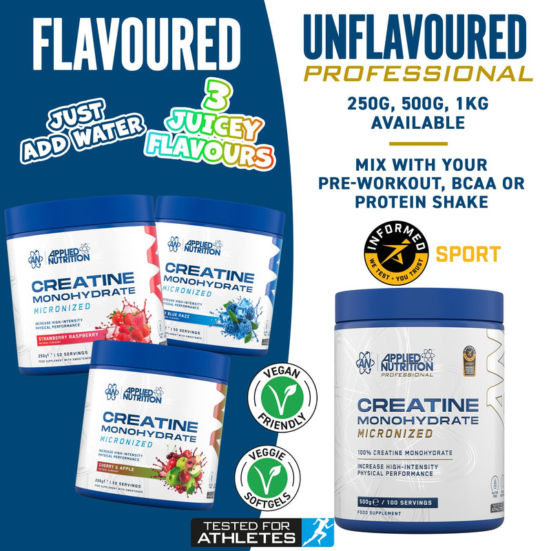 Applied Nutrition Creatine Monohydrate Powder 500g – 100% Micronized Creatine – 5g per Serving – Unflavoured – Supports High-Intensity Performance – 100 Servings 100 Servings (Pack of 1)