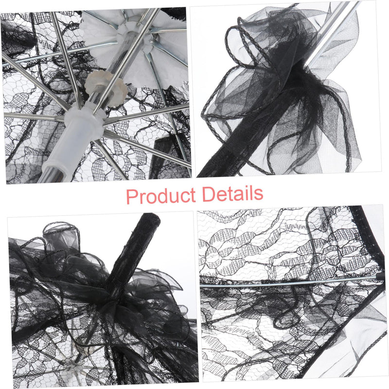 Wedding Lace Parasol Umbrella Wedding Bride Umbrella Black Photo Prop for Bridal Decoration - Size Small