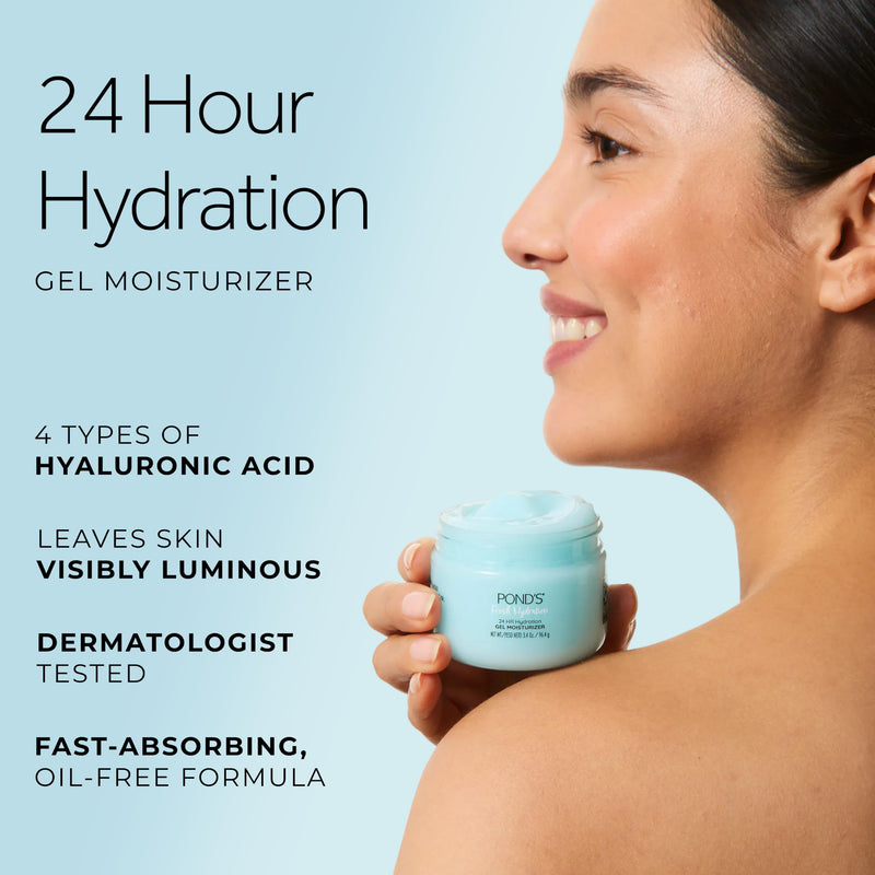 POND’S Fresh Hydration Gel Face Moisturizer, 24HR Hydration with Hyaluronic Acid, Vitamin E & B3 Niacinamide, Alcohol-Free, Oil-Free, Dermatologist Tested, 3.4 oz 3.4 Ounce (Pack of 1)