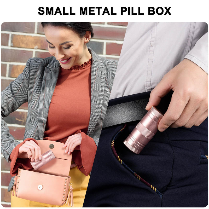 Small Pill Box Metal Pill Case - Portable Waterproof Pill Container for Pocket Purse, Travel Daily Pill Holder, Medicine Organizer for Vitamin/Fish Oil/Supplements Pink 1 Pack Small-Medium