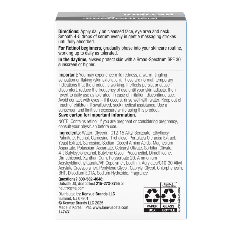 Neutrogena Rapid Wrinkle Repair Retinol Renewal Serum, 1 fl oz | Lightweight Anti-Aging Facial Serum, Dullness & Dark Spots 1.7 Fl Oz (Pack of 1)
