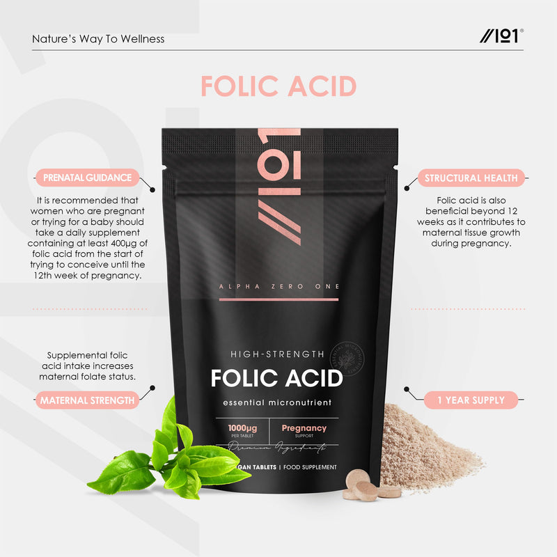Folic Acid 1000mcg - Essential Pregnancy Support – 365 Vegan Tablets (1 Year Supply) - Resealable and Recyclable Pouch by Alpha01 800mcg (365 count)