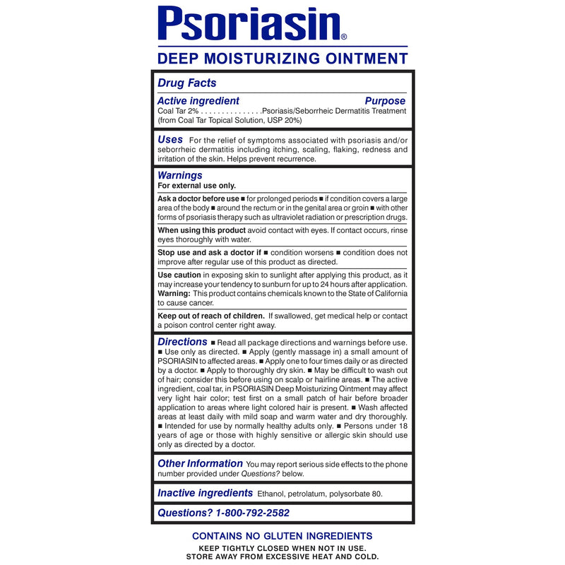 [Australia] - Psoriasin Deep Moisturizing Ointment - 2% Coal Tar - Stops Psoriasis Itching, Scaling, Redness - 4.2 oz 4.2 Ounce (Pack of 1) 