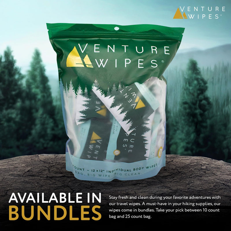 [Australia] - Venture Wipes Tea Tree Oil Body Wipes - Adventure Wipes for Adults - Biodegradable Cleansing Wipes with Aloe and Vitamin E - Camping Essentials - Individually Wrapped Body Wipes - 25 Count Bag 