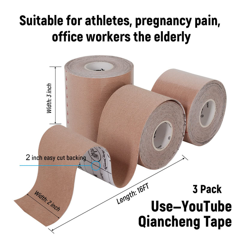 [Australia] - Kinesiology Tape Pro Synthetic Athletic Tape with Portable Box - 3 Rolls Sports Tape 16 FT for Ankle Wrist Knee Elbow Shoulder Muscles Beige 