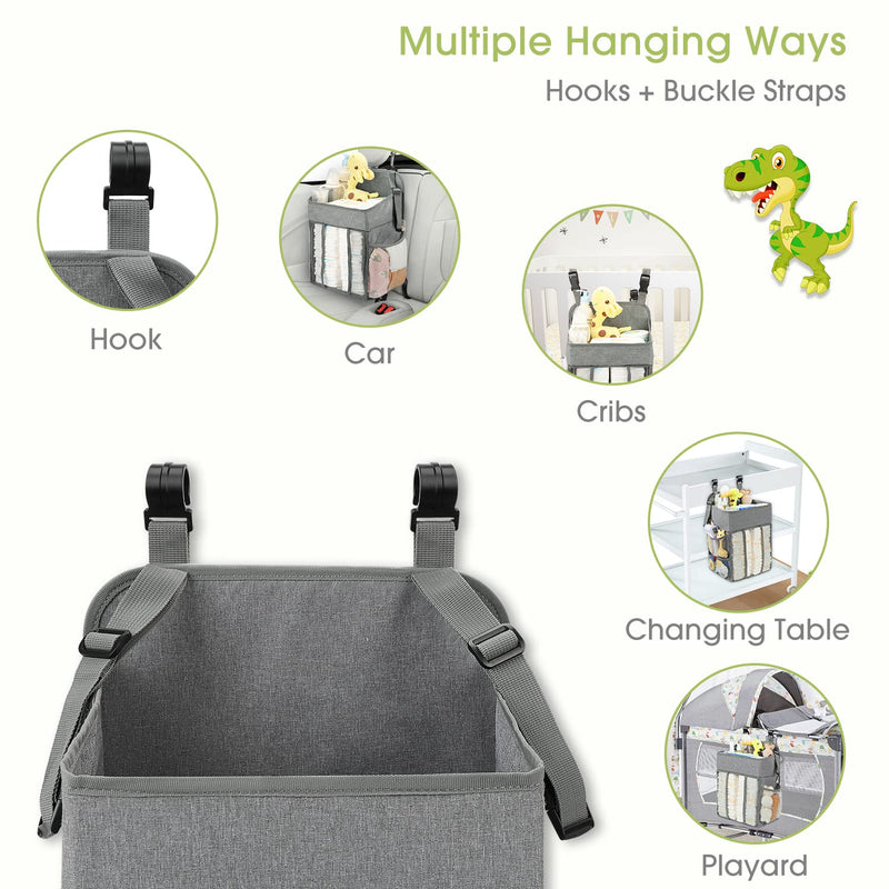 [Australia] - Maliton Changing Table Diaper Organizer - Baby Hanging Diaper Stacker Nursery Caddy Organizer for Cribs Playard Baby Essentials Storage - Hold 52+ Diapers - 18.5" x 10.5" x 8" (Gray) Grey 