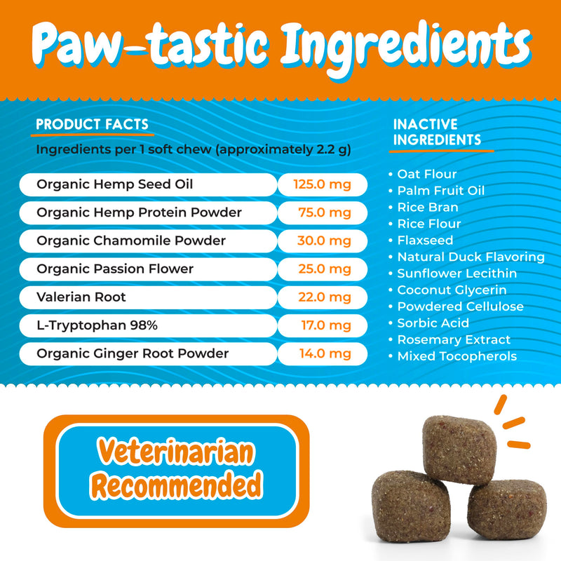 Inner Paw Calming Chews for Dogs – Natural Calming Dog Treats – Tasty Chew Snacks with Chamomile, Valerian Root, Organic Ginger – Efficient Dog Stress Reliever – 120 Soft Chews - PawsPlanet Australia