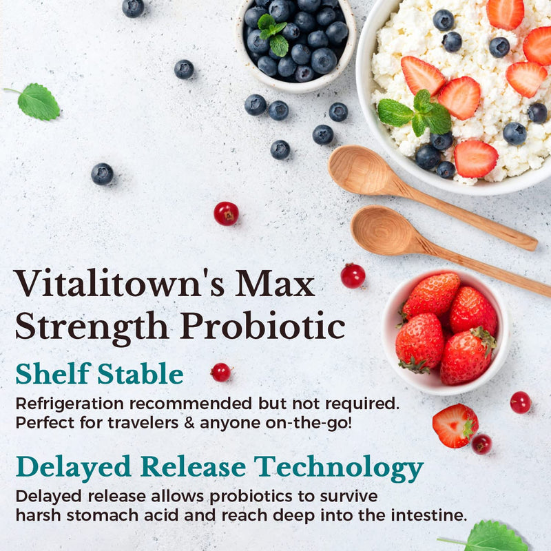[Australia] - VITALITOWN Probiotics 120 Billion CFUs | 36 Strains, with Prebiotics & Digestive Enzymes for Men Women | Shelf Stable | Digestive Health & Immune Support | Vegan, Non-GMO | 30 Delayed Release Veg Caps 120 Billion CFUs 30 Count (Pack of 1) 