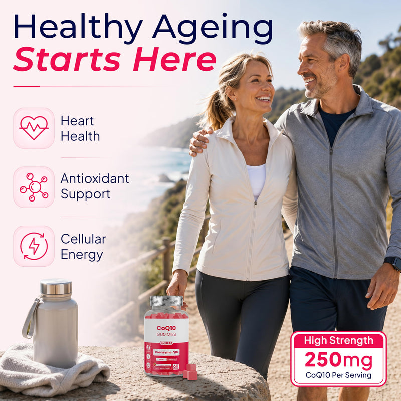 CoQ10 Gummies 250mg – High Strength Ubiquinol Supplement for Heart Health, Energy & Antioxidant Support – Vegan CoEnzyme Q10 Gummies with Delicious Strawberry Flavour – 30 Day Supply