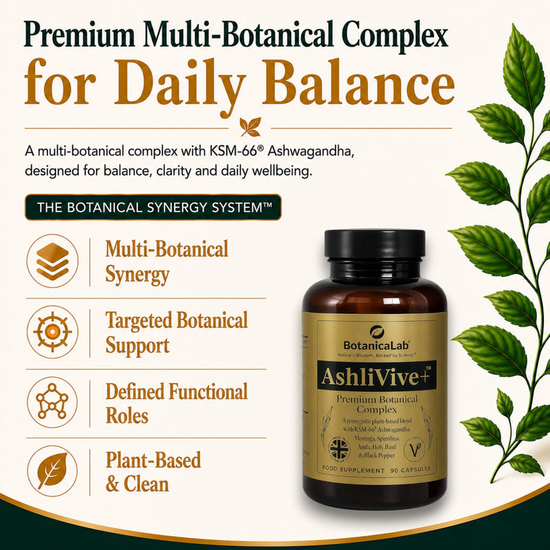 Complete Multi-Botanical Daily Support Complex | AshliVive+® Structured Botanical Formula with KSM-66® Ashwagandha | Stress Support, Calm Focus & Daily Vitality | UK Made Vegan | 90 Count