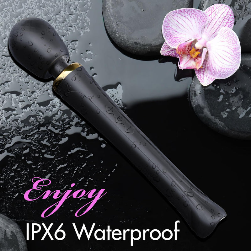 Therapeutic Cordless Massager - IPX6 Waterproof Powerful Massage Tool Handheld 8 Speeds 20 Patterns - Rechargeable Hand Massagers for Sore Muscles - Hand Held Massage Tool for Neck & Back Black