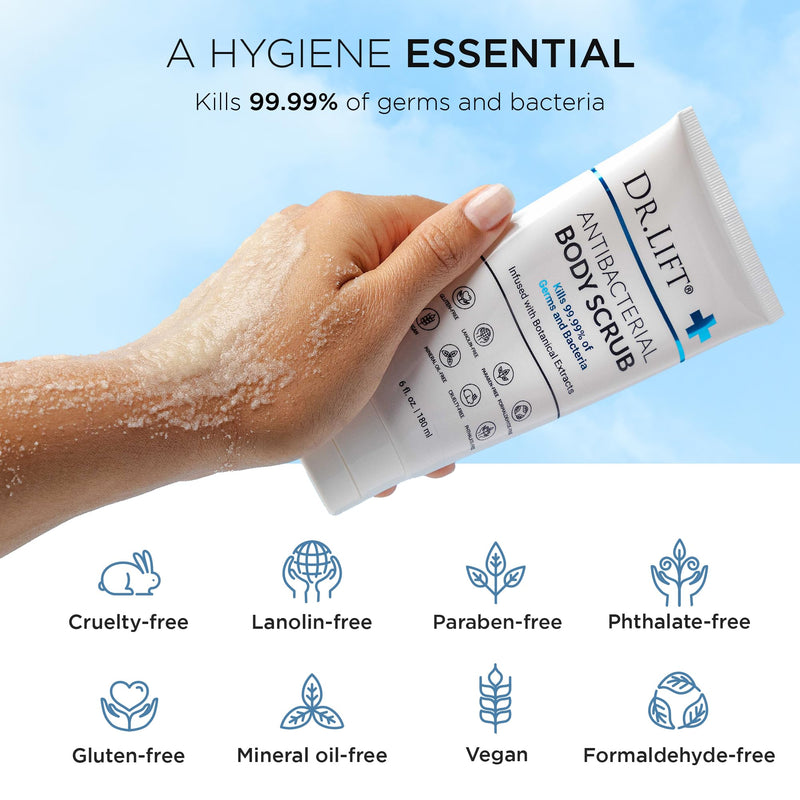 Antibacterial Body Scrub, Botanical Exfoliating Formula, 6 Fl Oz | With Vitamin E, Vitamin A, Lavender, and Salt Granules to Exfoliate and Nourish Skin, Body Care for Oily and Combination Skin