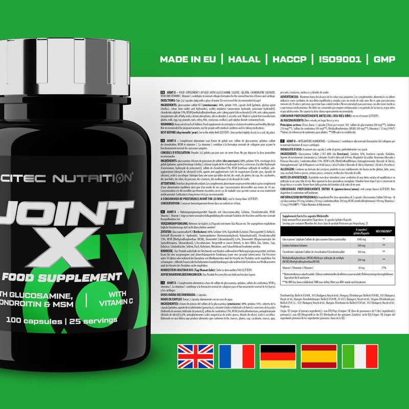 [Australia] - Scitec Nutrition Joint-X, dietary supplement capsules with glucosamine sulfate, gelatin, chondroitin sulfate, MSM, vitamin C, 100 capsules 