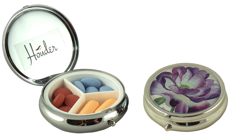 Designer Pill Box by Houder - Decorative Pill Case with Gift Box - Carry Your Meds in Style (Purple Flower) Purple Flower