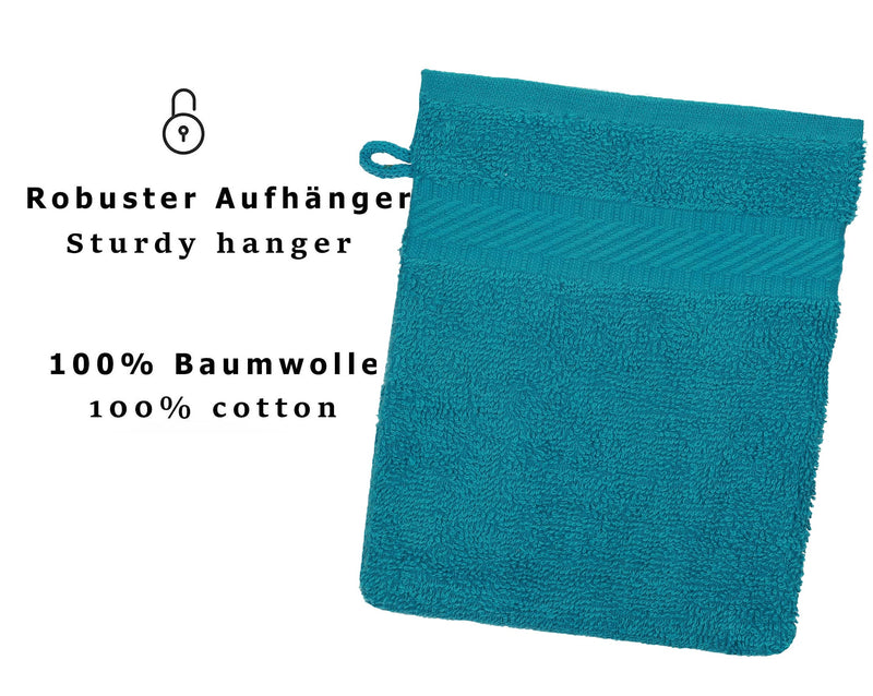 [Australia] - Betz Pack of 10 Washing Gloves Terry Cloth Washing Gloves Palermo 100% Cotton Washcloth Set Size 16 x 21 cm (Petrol) 10x Washing Gloves Petrol 
