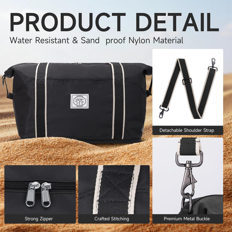 WALNEW Travel Duffel Bag, Weekender Overnight Carry On Bag for Women Men, Foldable Waterproof Gym Luggage with Metal Buckle Detachable Shoulder Strap and Wet Compartment (Black) | Overnight Carry On Bag, Foldable Waterproof Gym Luggage with Metal Buckl...