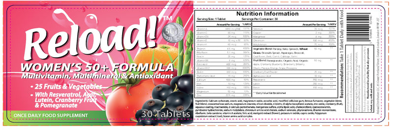 Reload! Women’s 50+ Multivitamin – Daily Vitamins & Minerals with Resveratrol, Acai, Lutein, Cranberry & Pomegranate – 25 Fruits & Vegetables – Antioxidant Support – 30 Tablets