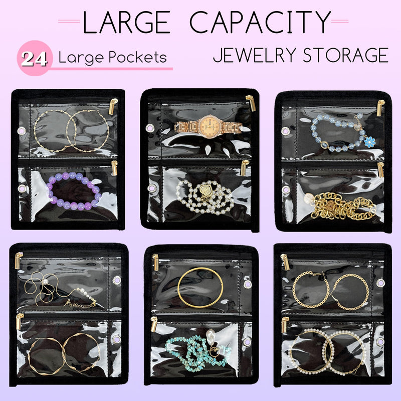 Travel Jewelry Organizer Case with Zipper Velvet Pouch and Jewelry Storage Book Binder For Earrings, Rings, Necklace, Bracelet