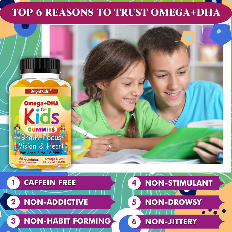 BrightKids Omega DHA Gummies for Kids & Teen, Children's DHA, Vegan Omega 3 Supplement, Brain Supplements with Vegan Omega 3 DHA - (60 Gummies)