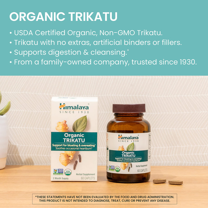 [Australia] - Himalaya Organic Trikatu, 60 Day Supply - Digestive Health Supplement for Occasional Bloating, Heartburn, and Indigestion Relief - USDA Organic, Vegan, Non-GMO, Gluten Free, 60 Caplets 