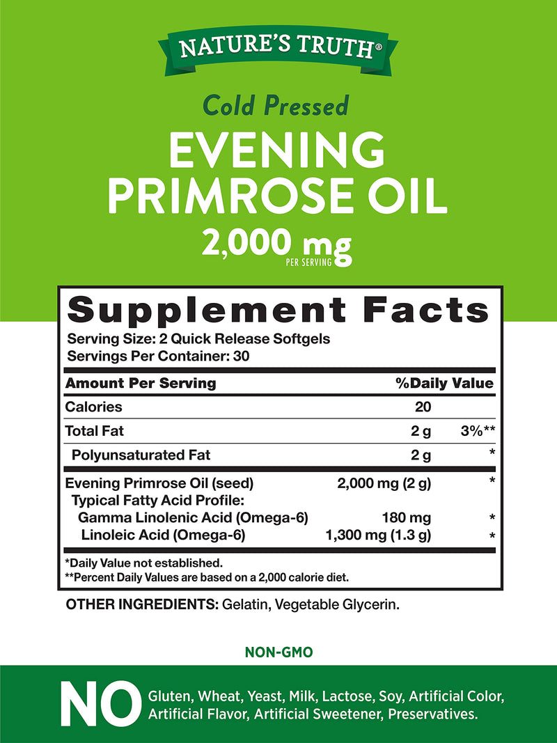 [Australia] - Evening Primrose Oil Capsules | 60 Softgels | Cold Pressed | Non-GMO, Gluten Free | By Nature's Truth 