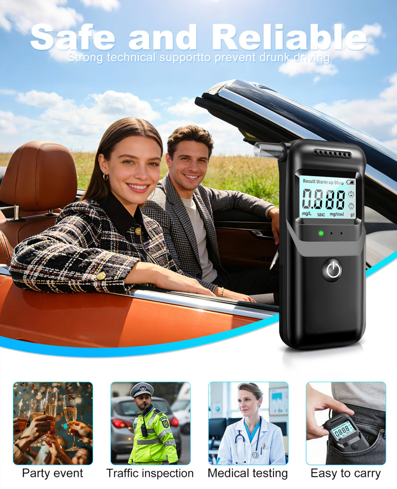 Breathalyzer, 2026 Upgraded Breathalyzers for Alcohol with LCD Digital Display, Personal Portable Alcohol Breathalyzer Tester for Home and Party Use, 5 Mouthpieces