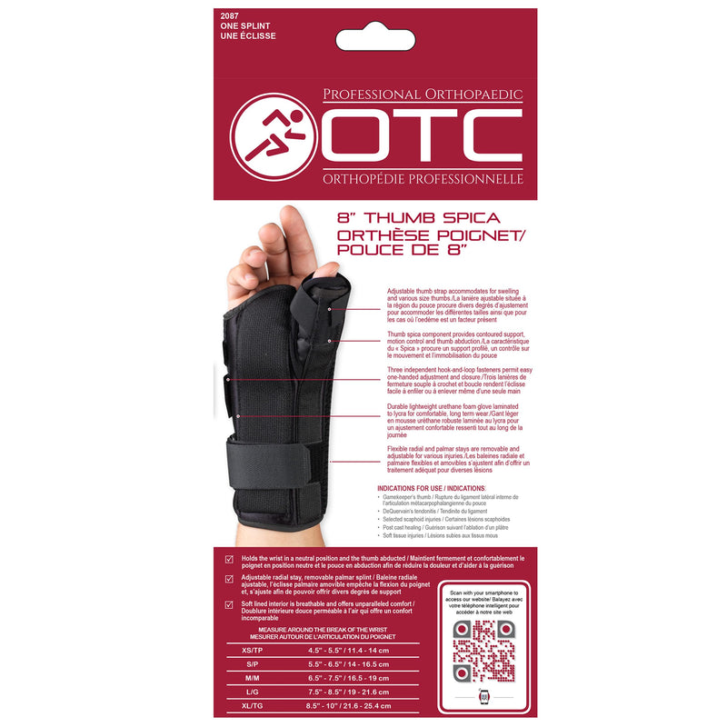 [Australia] - OTC OTC Wrist-Thumb Splint, 8-Inch Adult, Lightweight Breathable, Large Large (Pack of 1) 8 Inch (Right Hand) 