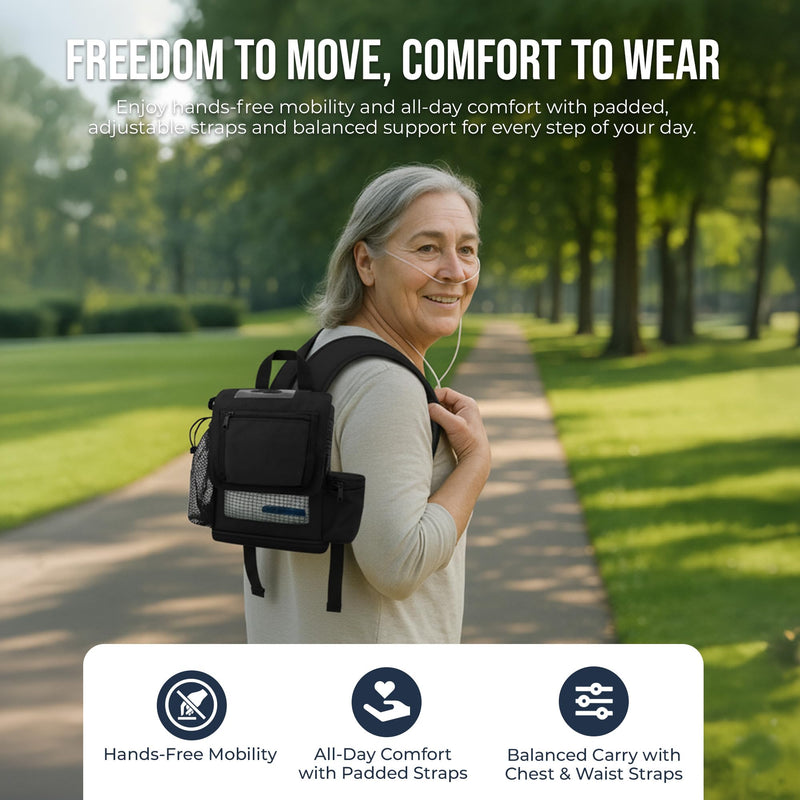 [Australia] - O2totes USA premium Lightweight Backpack Fit For Inogen One G5/Inogen Rove 6, Zippered Bottom, Pockets For Inogen Accessory Black 