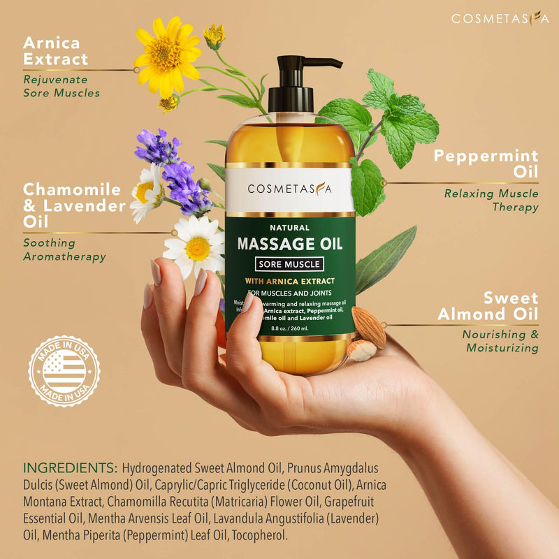 [Australia] - Cosmetasa Massage Oil for Sore Muscles with Roller Ball - Soothes Joints & Muscles with Arnica, Lavender Oil, Peppermint Oil & Chamomile Extract 