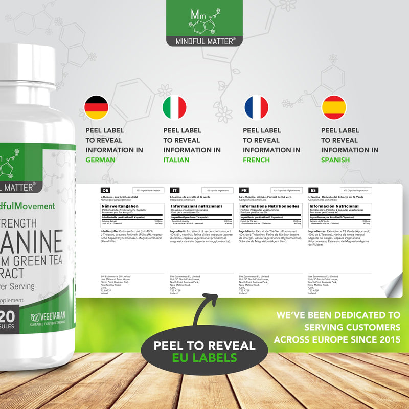 MM L Theanine | 120 L-Theanine Capsules from Green Tea - High Strength 1000mg Green Tea Extract Providing 400mg L'theanine per Serving | L Theanine Supplement | Non-GMO Gluten Free | Made in UK