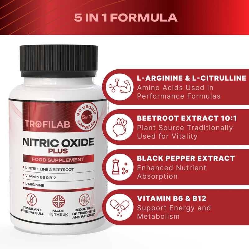 5,900mg Nitric Oxide Plus – Energy, Pump & Endurance - Performance Formula with L-Arginine, L-Citrulline & Beetroot Extract – 90 Capsules - UK Brand