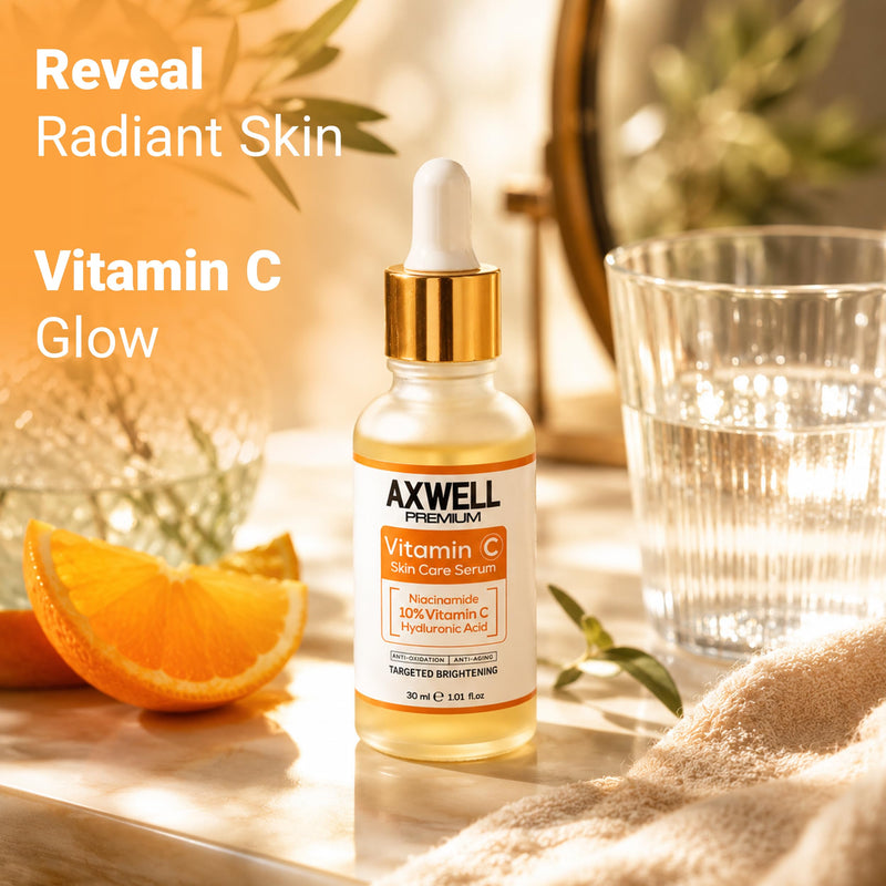 Axwell Vitamin C Serum for Face – 10% Vitamin C + Niacinamide – Daily Glow & Radiance Facial Serum with Hyaluronic Acid – Hydrating Skin Care for Even Tone (1 fl oz)