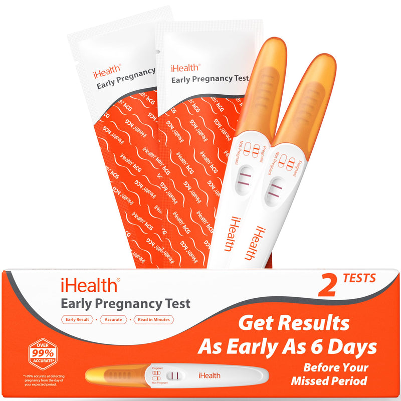iHealth At-Home Test Bundle, Pregnancy Test 2-Pack (10mIU/mL Early Detection) + COVID-19 Antigen Rapid Self-Test (2 Tests), FDA Authorized OTC, 15-Minute Results, Non-Invasive Nasal Swab