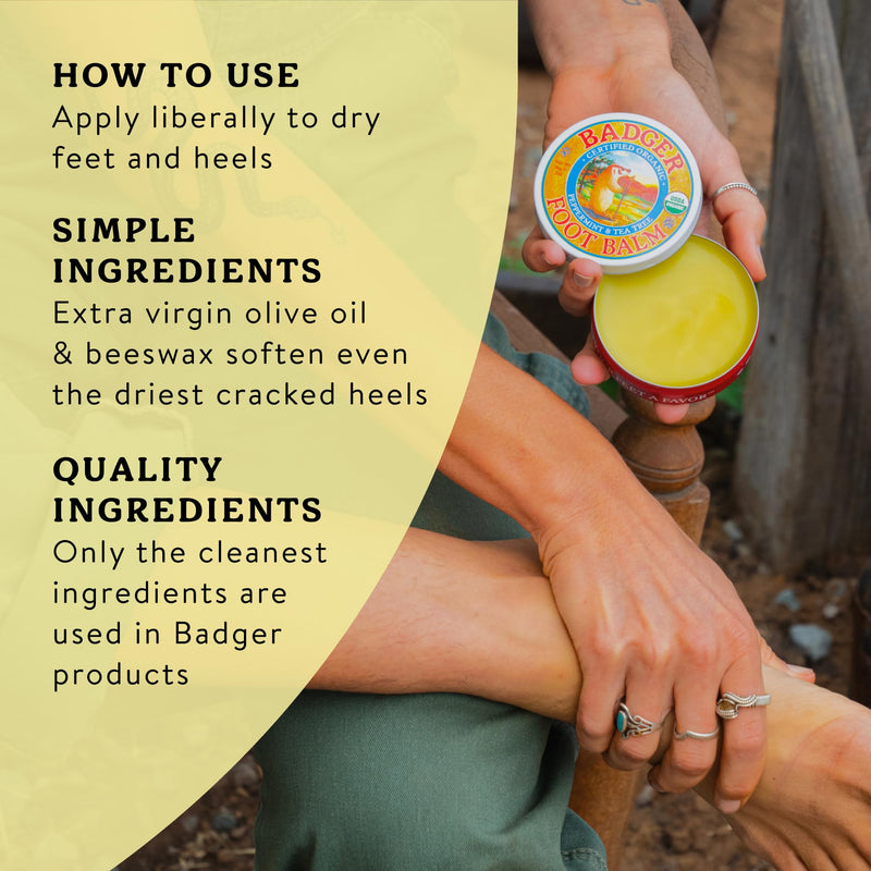 Badger Foot Balm, 100% Organic Foot Cream for Dry Cracked Heels and Feet, Fast Acting Foot Care for Women & Men, All-Natural Cracked Heel Treatment, .75 oz Tin, 2-Pack Peppermint & Tea Tree 0.75 Ounce (Pack of 2)