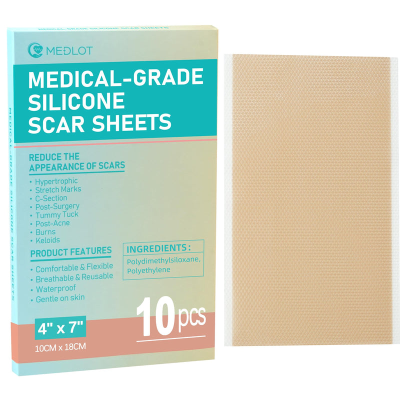 [Australia] - Silicone Scar Sheets, Large 10Pcs 4‚Äù x 7‚Äù Each, Medical Silicone Tape for Scar Treatment, Scar Patches for C-Section, Keloid Bump, Stretch Marks, Burn, Acne, Surgical Scar Removal 10 Sheets (each 4‚Äùx7‚Äù) 