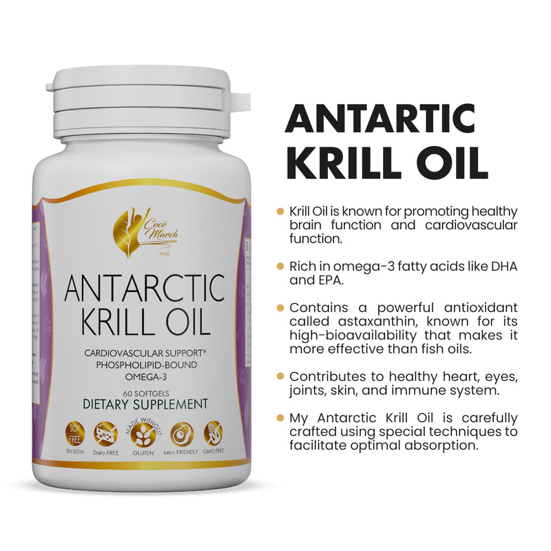 [Australia] - Coco March Pure Antarctic Krill Oil - 1000 mg Phospholipid Bound Marine Omega-3 EPA, DHA, Choline and Astaxanthin - Fast Absorption - Cardiovascular & Joint Support Krill Omega Oil 