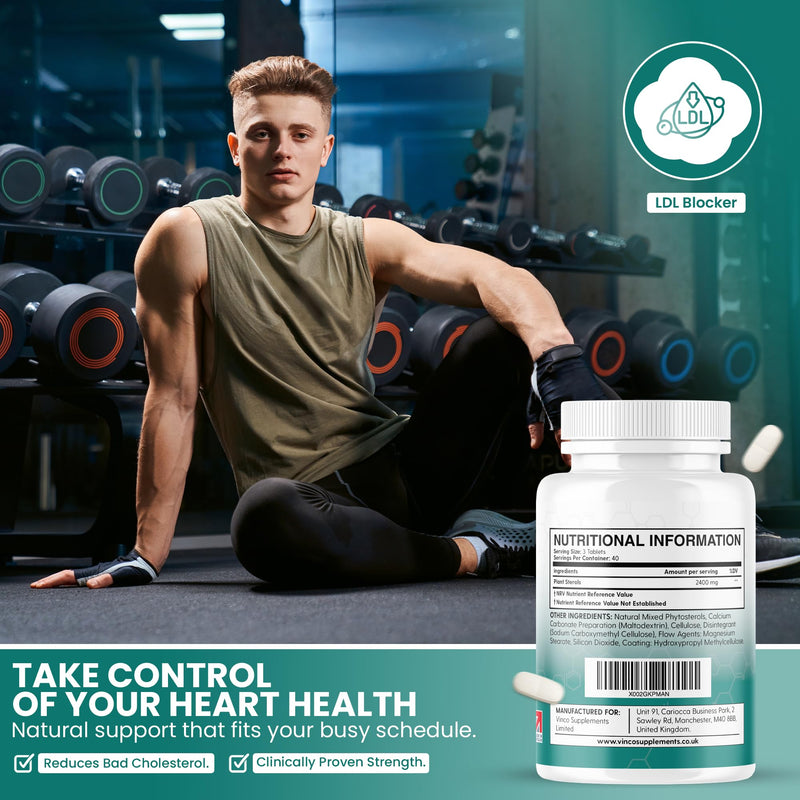 Vinco Plant Sterols High Strength 2400mg - 120 Vegan Tablets, Supports Healthy Cholesterol Levels - Contains Beta-Sitosterol, Vegan and Vegetarian Friendly - Made in The UK