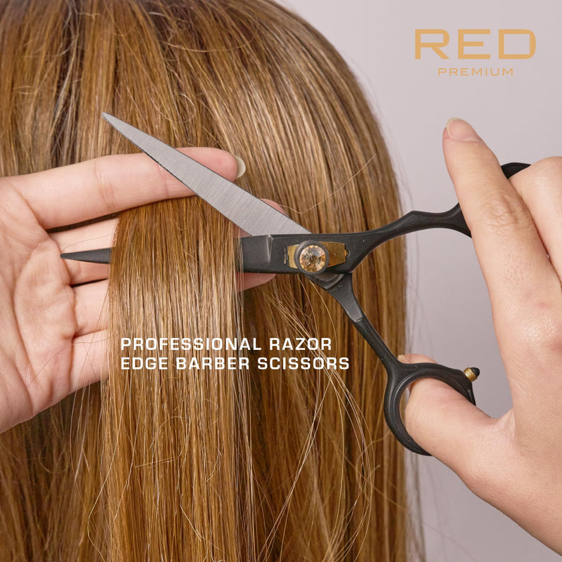 Red by Kiss Premium Artisan Professional Hair Shears, Ice Tempered Japanese Stainless Steel Scissors, Sharp Blades for Precise Cutting, Ergonomic & Adjustable Tension Screw (Straight, 6.5in) Straight