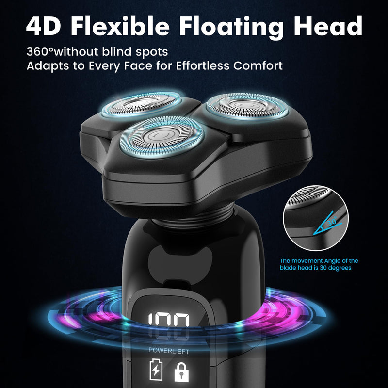 [Australia] - Electric Razor for Men Flynth 3-in-1 Cordless Shaver 3-Blade Rotary Shavers Wet/Dry for Beard Nose & Face, IPX7 Waterproof Fast Charge Travel Trimmer Grooming Set 