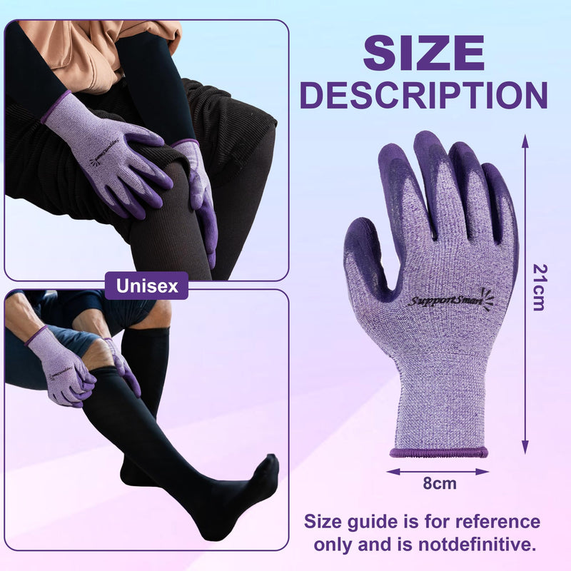 [Australia] - Donning Gloves for Compression Stockings - Tear-Resistant, Reusable, Lining Latex-Free - Easy Donning & Doffing for Compression Socks, Knee-Highs & Thigh-Highs - Purple, 1 Pair (XS-L) 