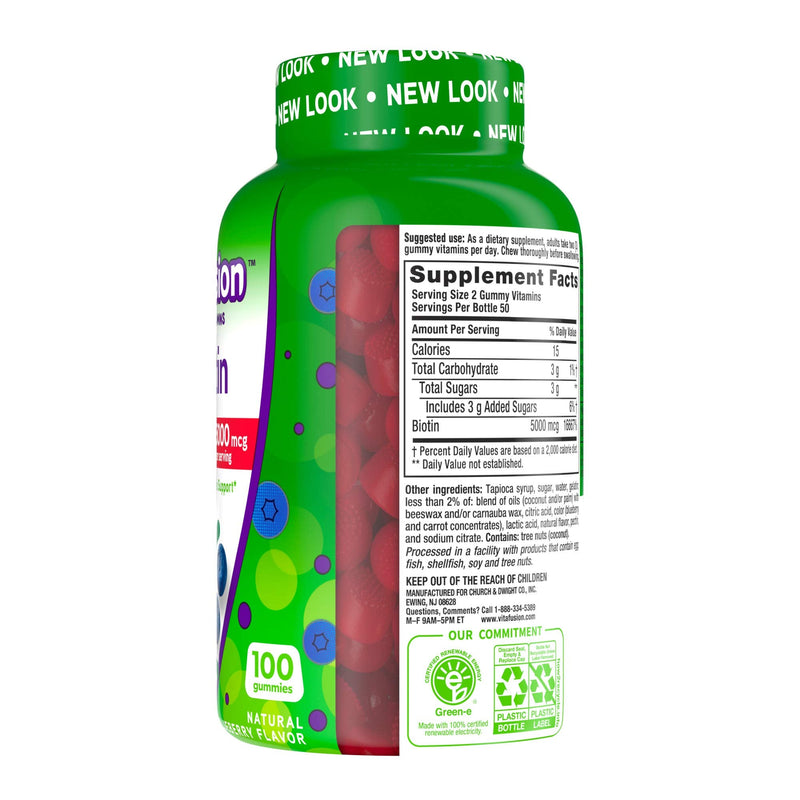 [Australia] - vitafusion Extra Strength Biotin Gummy Vitamins, Berry Flavored, 5,000 mcg Biotin Vitamins, America’s Number 1 Gummy Vitamin Brand, 50 Day Supply, 100 Count (Packaging may vary) 