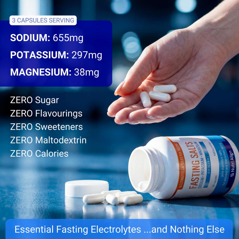 Nutri-Align Fasting Salts Electrolytes, 120 Capsules | Sodium Potassium Magnesium | Pure Fasting Electrolytes | Sugar Free & Filler Free | Made in The UK (Original) Original
