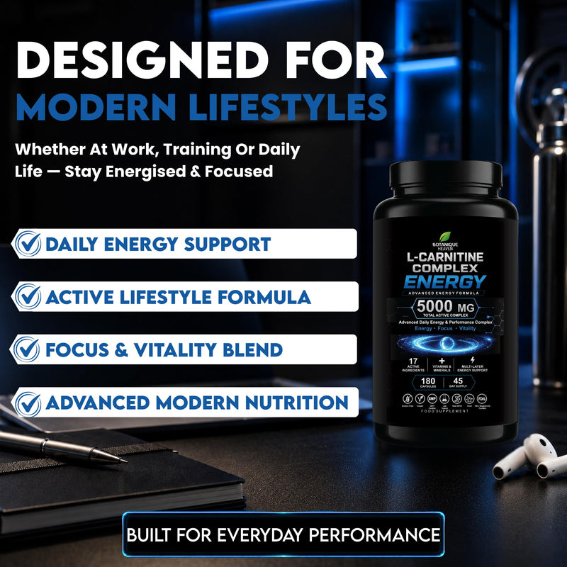 L-Carnitine Complex Energy 5000mg – Advanced Acetyl L-Carnitine Formula with NAD+, PQQ & CoQ10 – Energy & Metabolism Support – 17 Active Ingredients – 180 Vegan Capsules