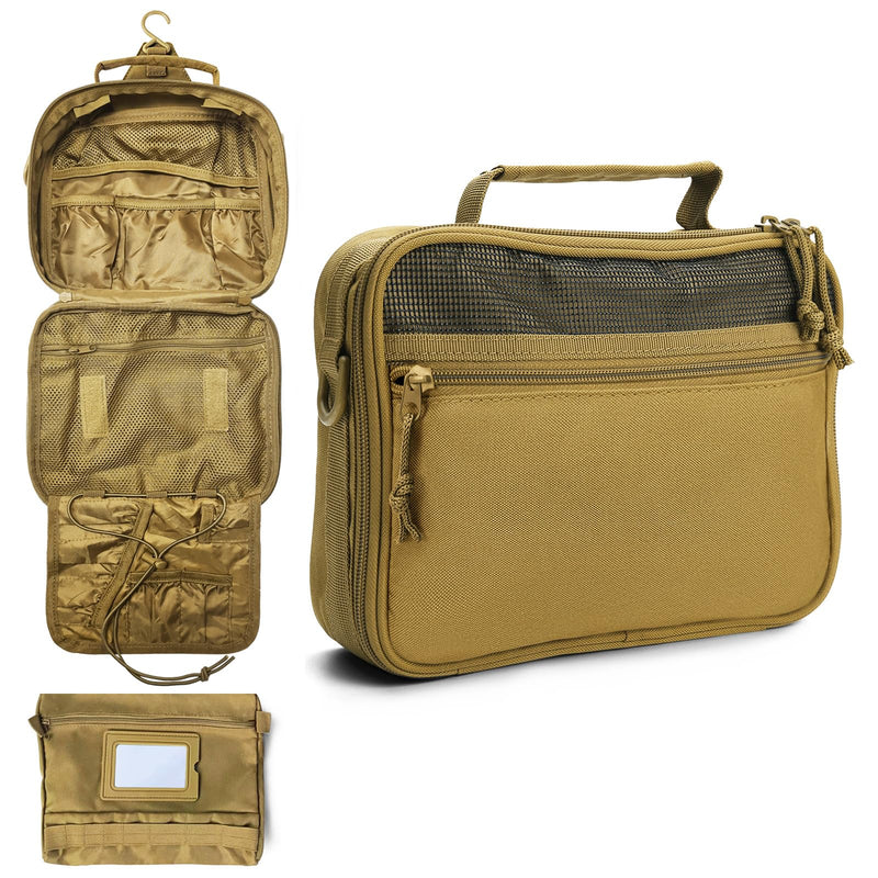 SMONT men's khaki toiletry bag and women's pink toiletry bag set.