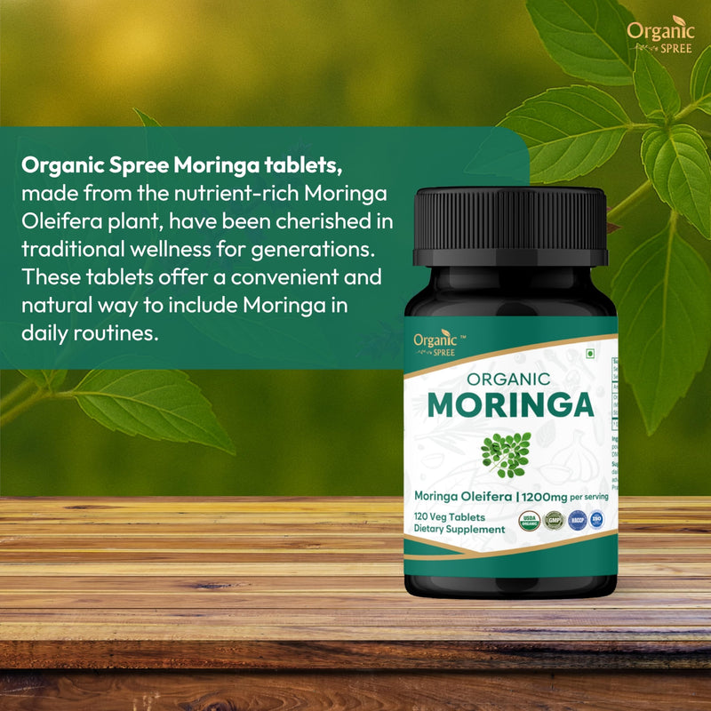 ORGANIC SPREE Moringa 120 Tablets | Moringa Oleifera (Drumstick Leaf) | USDA Organic Certified | Dietary Supplement - 120 Tablets* (1)
